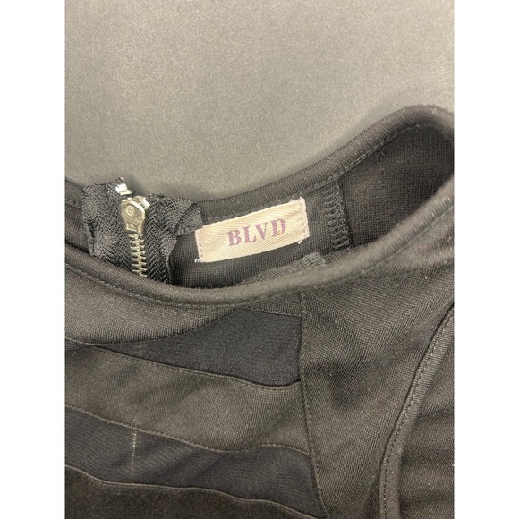 BLVD Black Bodycon Mini Dress Small Mesh Cutout Zip Back - Picture 5 of 5